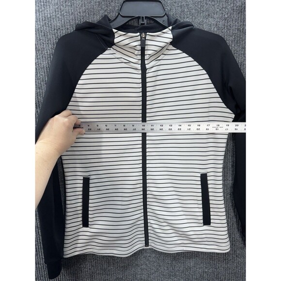 Footjoy Full Zip Hoodie Jacket Women’s Small Black White Stripe Thumbholes EUC - Picture 9 of 11